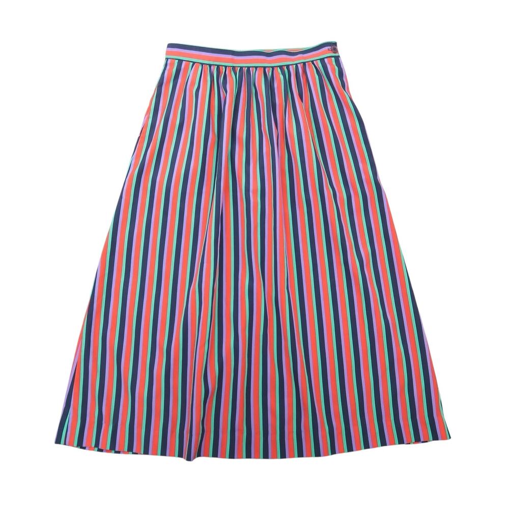Vintage Striped Midi Skirt in Navy, Coral, Green, and Pink
